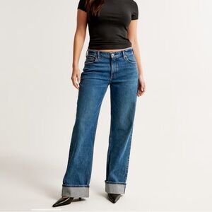 Curve Love Low Rise Baggy Jean - Dark with Cuff